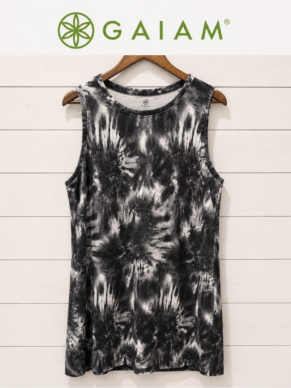 Gaiam Black & White Tie-Dye Sleeveless Dress – Size XL